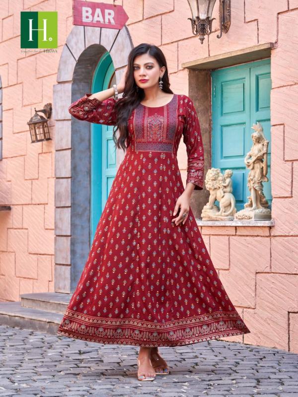 Hirwa Samantha 3 Long Rayon Designer Anarkali Kurti Collection 